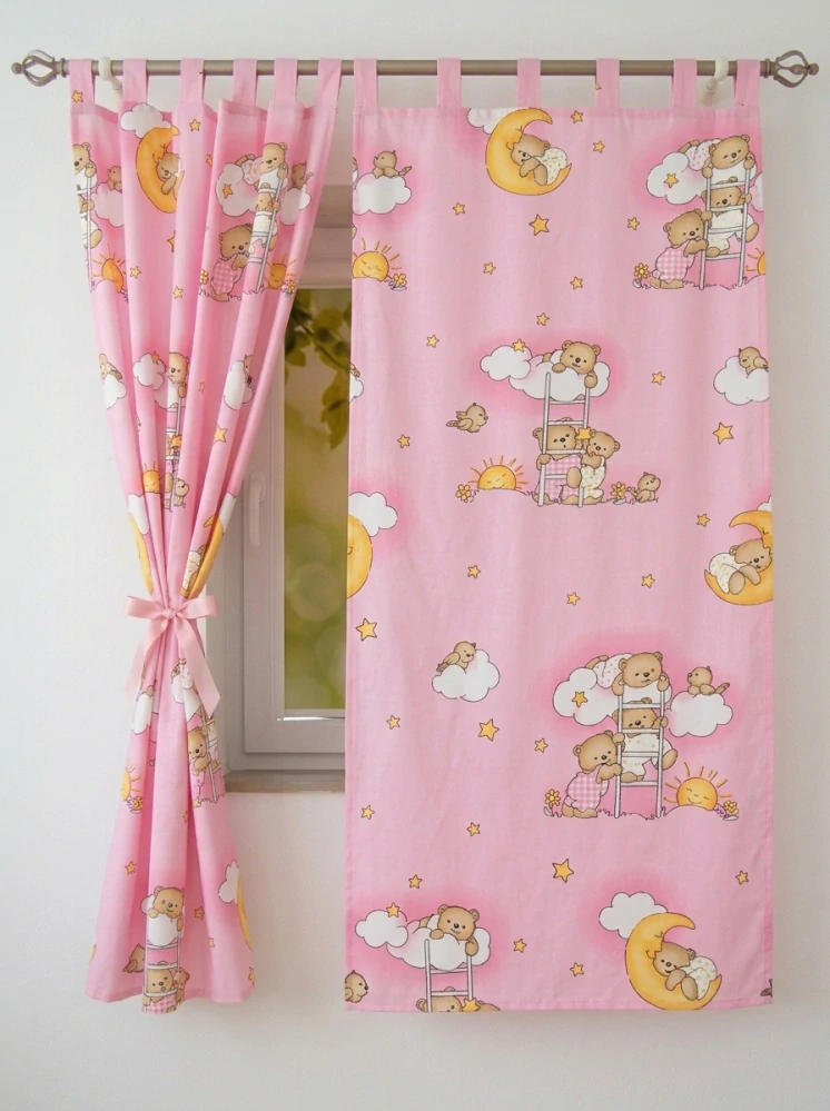 Závěsy Baby Dreams - Medvídek na žebříku v růžovém 155x155cm - 2ks v balení