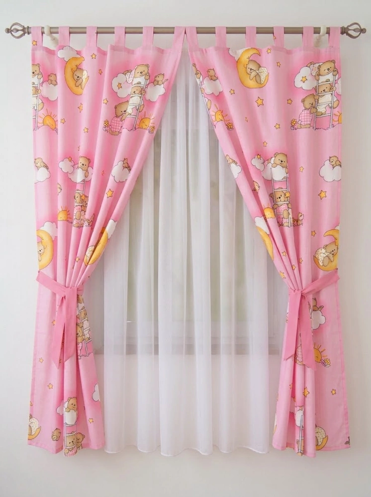 Závěsy Baby Dreams - Medvídek na žebříku v růžovém 155x155cm - 2ks v balení