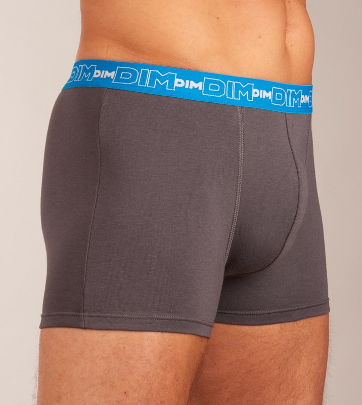 Pánské boxerky Dim Coton Stretch tm.šedá+tm.tyrkys+černá 3ks